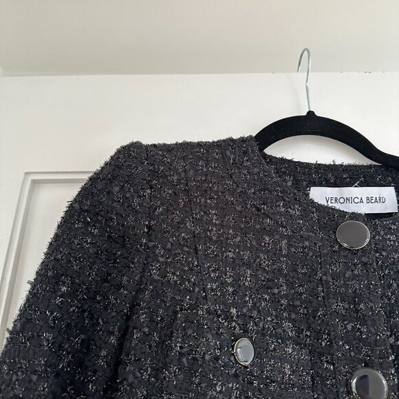 NWOT Veronica Beard Ferazia Metallic Tweed Jacket Black Sz 2 Boxy Fit - Picture 8 of 11